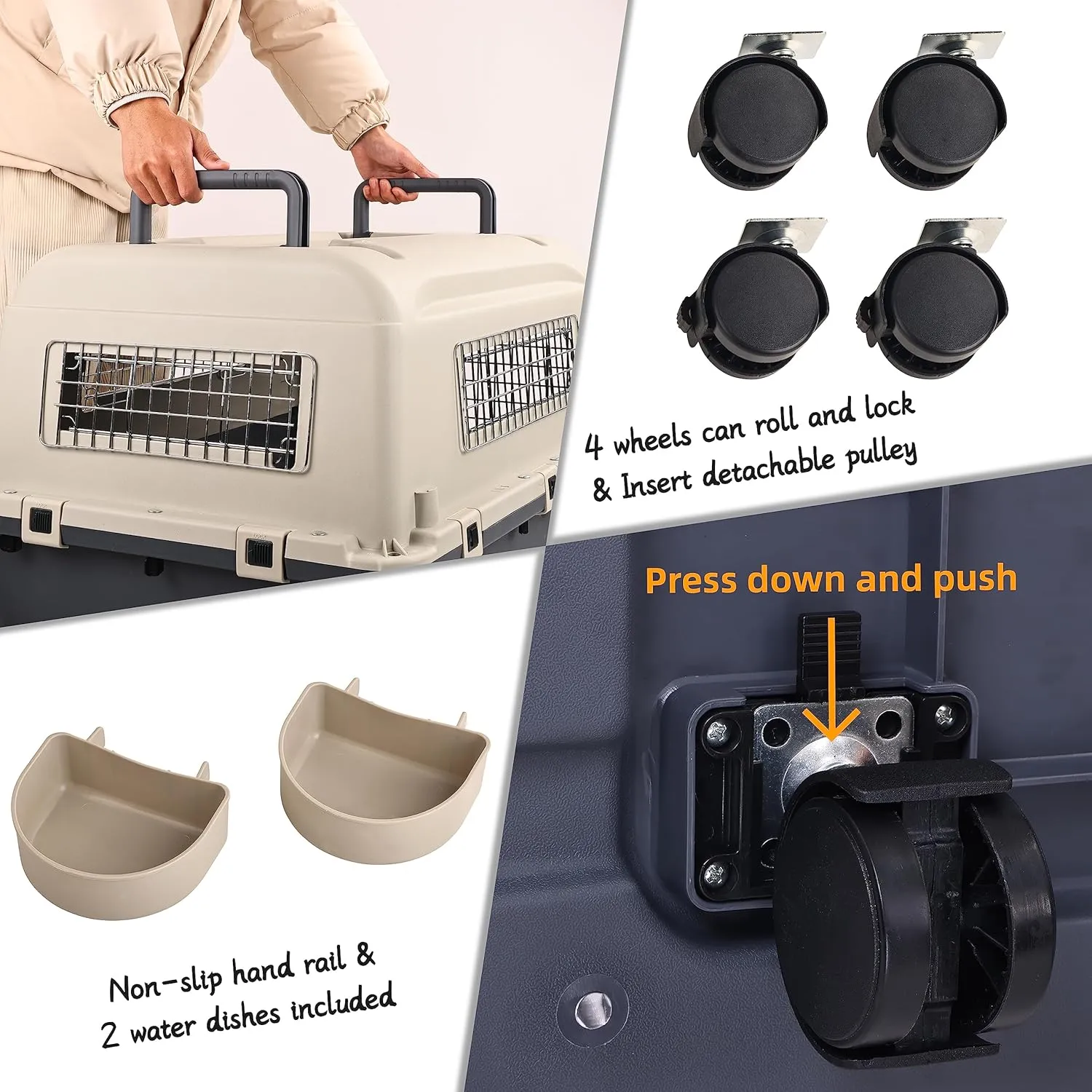 Plastic Kennels Pet Carrier Rolling Plastic Airline Approved Wire Door Travel Dog Crate, Medium (26.5" L x 20" W x 18.8" H)