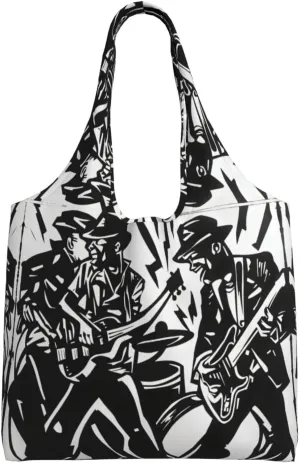 Play jazz music Large capacity single-shoulder commuter canvas bag, suitable for shopping, travel, multi-purpose, light and not shoulder-squeezing, Black