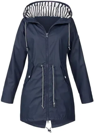 Plus Size Raincoat Women Long Hooded Trench Coats Lined Windbreaker Travel Jacket Outdoor 2023 Long Hooded Jackets