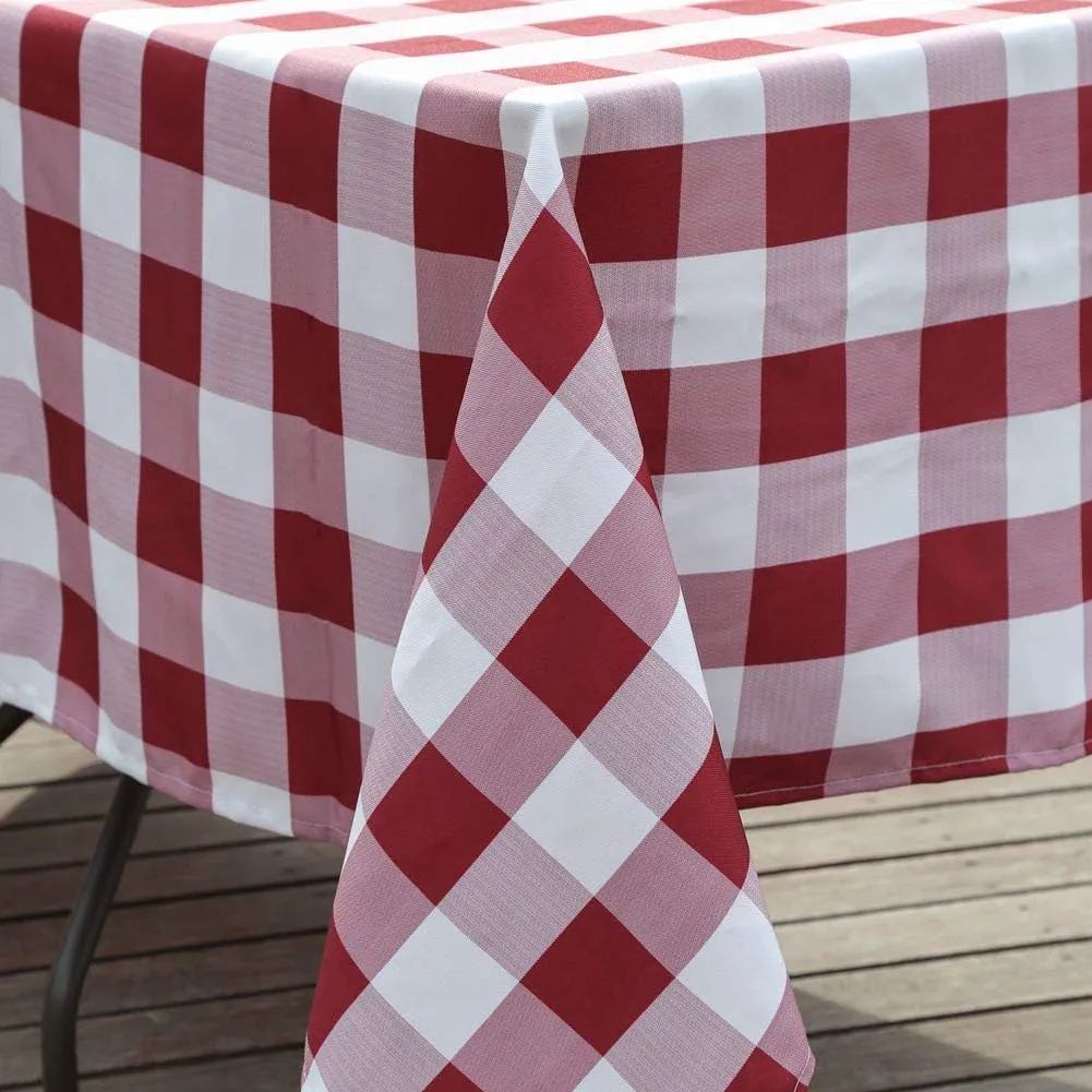 Poise3EHome 60X84 Outdoor/Indoor Waterproof Spillproof Rectangle Tablecloth for Camping, Picnic, Afternoon Tea, BBQ, Burgundy Red Checkered