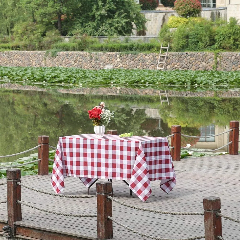 Poise3EHome 60X84 Outdoor/Indoor Waterproof Spillproof Rectangle Tablecloth for Camping, Picnic, Afternoon Tea, BBQ, Burgundy Red Checkered