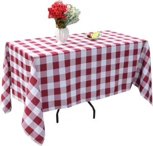 Poise3EHome 60X84 Outdoor/Indoor Waterproof Spillproof Rectangle Tablecloth for Camping, Picnic, Afternoon Tea, BBQ, Burgundy Red Checkered