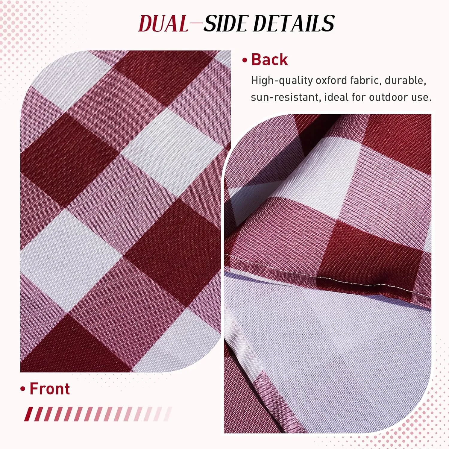 Poise3EHome 60X84 Outdoor/Indoor Waterproof Spillproof Rectangle Tablecloth for Camping, Picnic, Afternoon Tea, BBQ, Burgundy Red Checkered