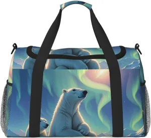 Polar Bears & Northern Lights Travel Duffel Bag Lightweight Waterproof Carry On Tote Bag Foldable Weekender Overnight Bags Sport Gym Bag For Women Men