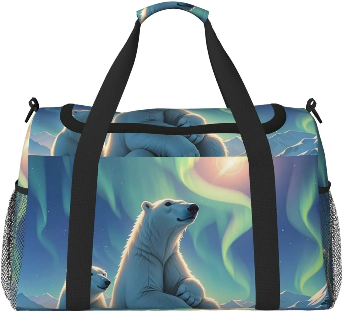 Polar Bears & Northern Lights Travel Duffel Bag Lightweight Waterproof Carry On Tote Bag Foldable Weekender Overnight Bags Sport Gym Bag For Women Men