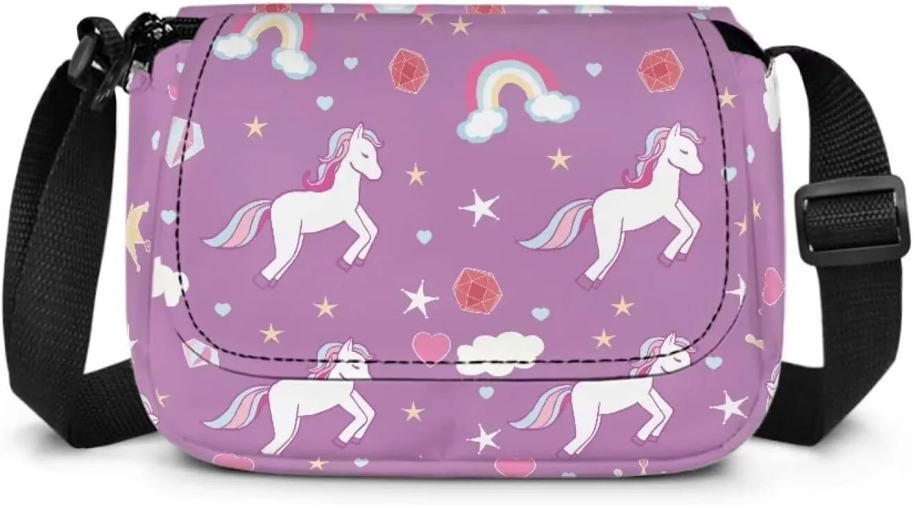 Pony Print Kids Crossbody Purses for Girls Flap Over Shoulder Bag for Kids Lightweight Trendy Satchel Handbags with Zipper Pockets for Classmates Friends Gifts