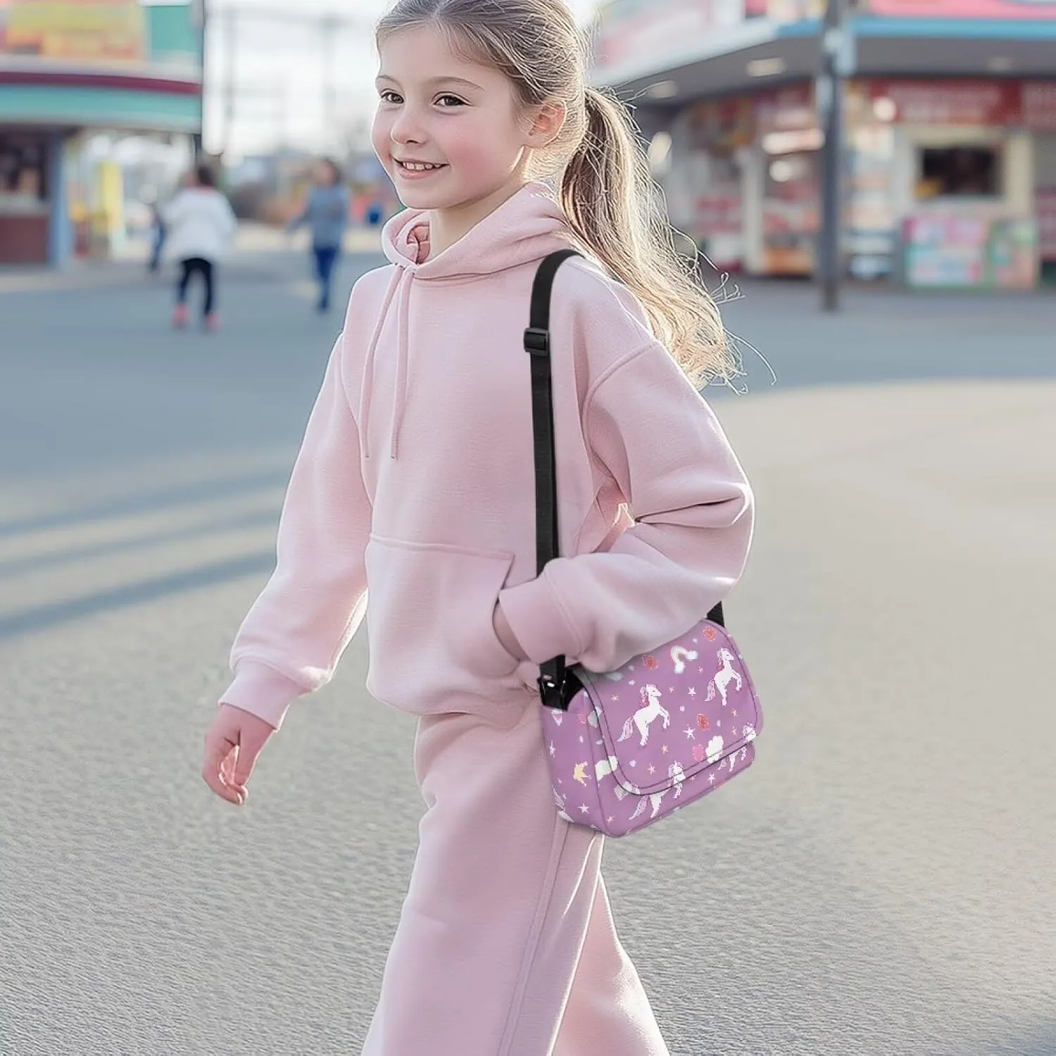 Pony Print Kids Crossbody Purses for Girls Flap Over Shoulder Bag for Kids Lightweight Trendy Satchel Handbags with Zipper Pockets for Classmates Friends Gifts