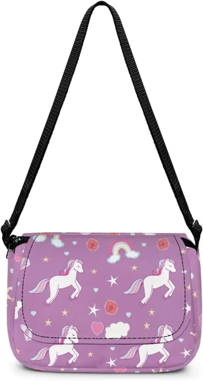 Pony Print Kids Crossbody Purses for Girls Flap Over Shoulder Bag for Kids Lightweight Trendy Satchel Handbags with Zipper Pockets for Classmates Friends Gifts