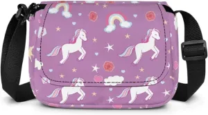 Pony Print Kids Crossbody Purses for Girls Flap Over Shoulder Bag for Kids Lightweight Trendy Satchel Handbags with Zipper Pockets for Classmates Friends Gifts
