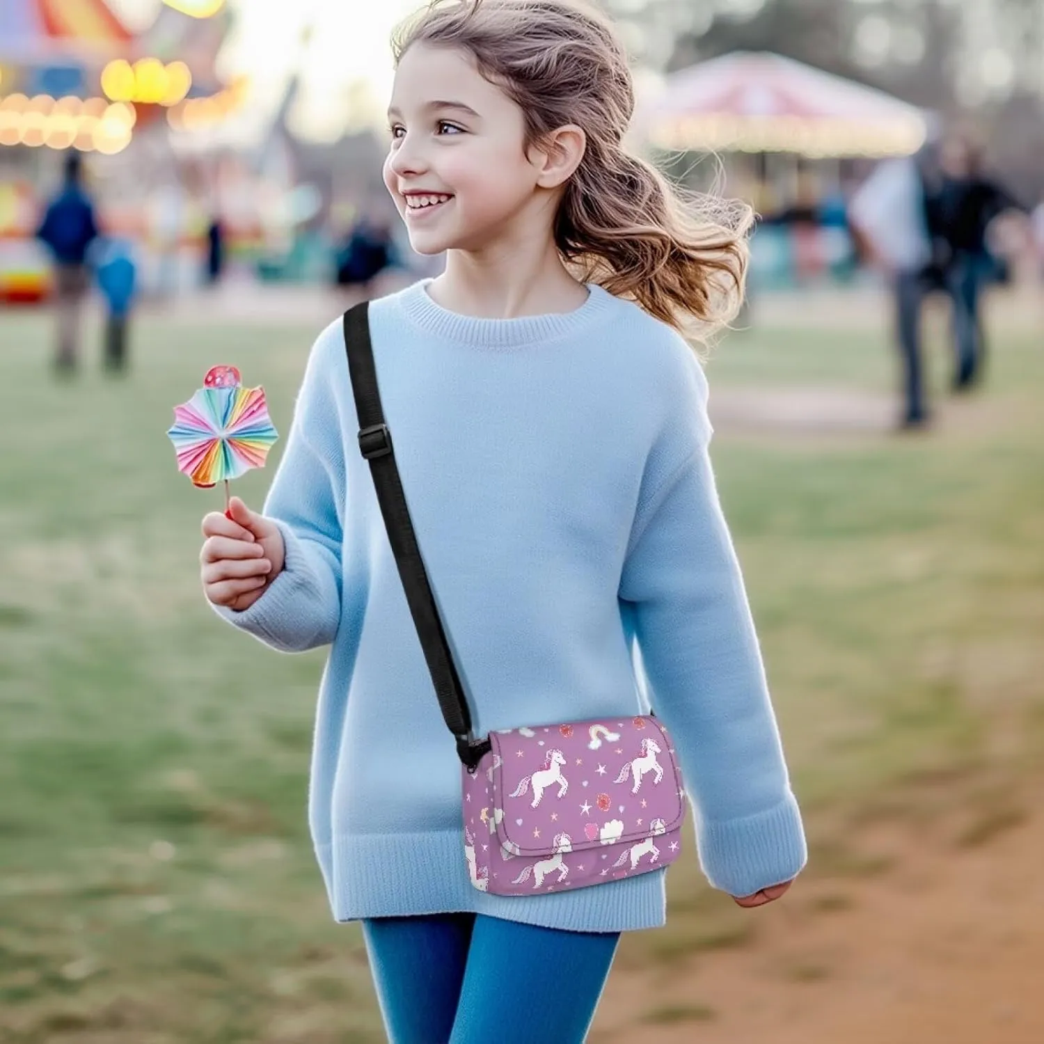 Pony Print Kids Crossbody Purses for Girls Flap Over Shoulder Bag for Kids Lightweight Trendy Satchel Handbags with Zipper Pockets for Classmates Friends Gifts