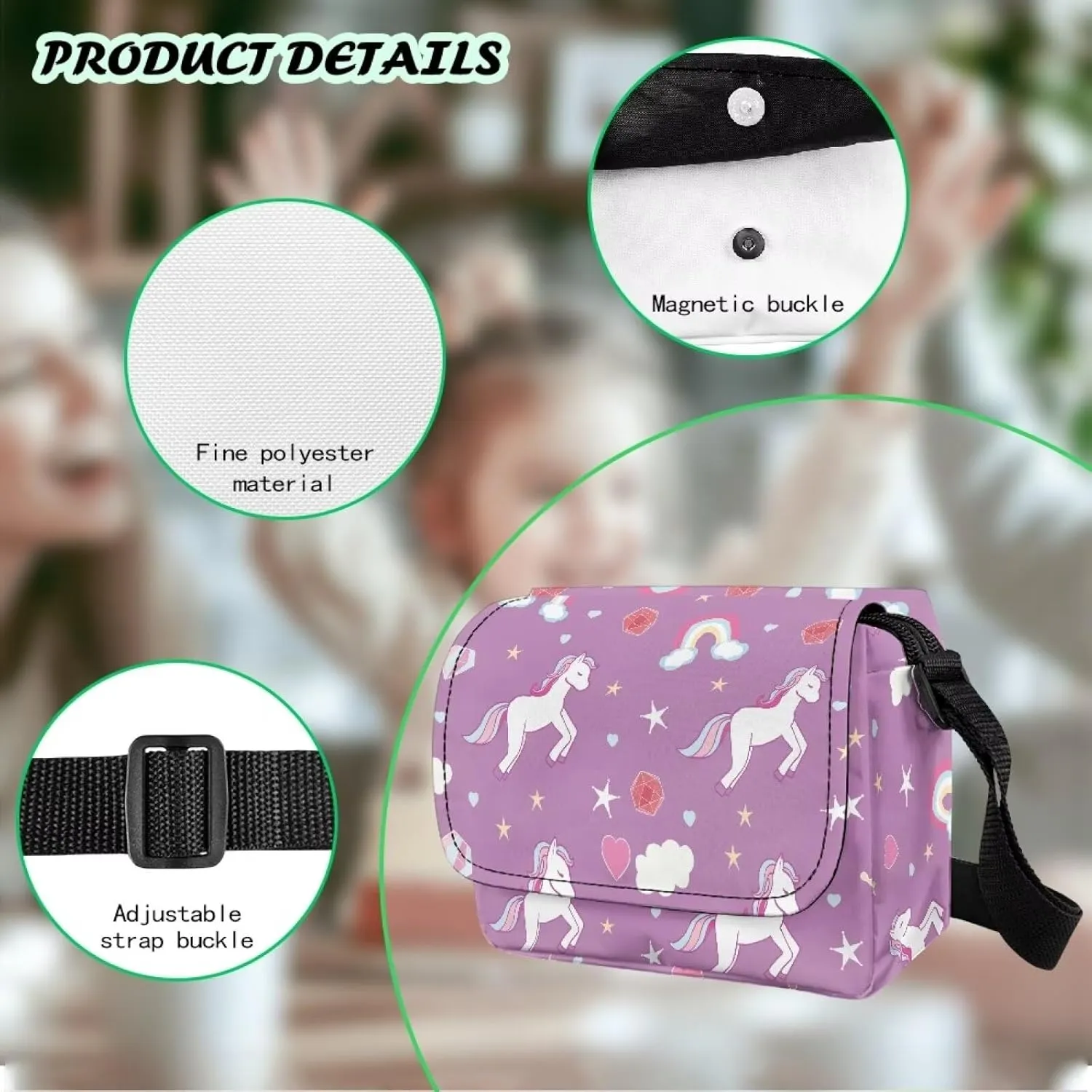Pony Print Kids Crossbody Purses for Girls Flap Over Shoulder Bag for Kids Lightweight Trendy Satchel Handbags with Zipper Pockets for Classmates Friends Gifts