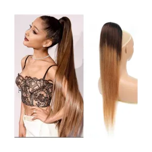 Ponytail Extension 10"-24" Drawstring Ponytails #1B/4/27 Ombre Straight Drawstring Ponytail Hair Extensions Clip in Human Hair Pieces Indian Remy Human Hair Extension Ponytail Hairpieces(14 Inch)