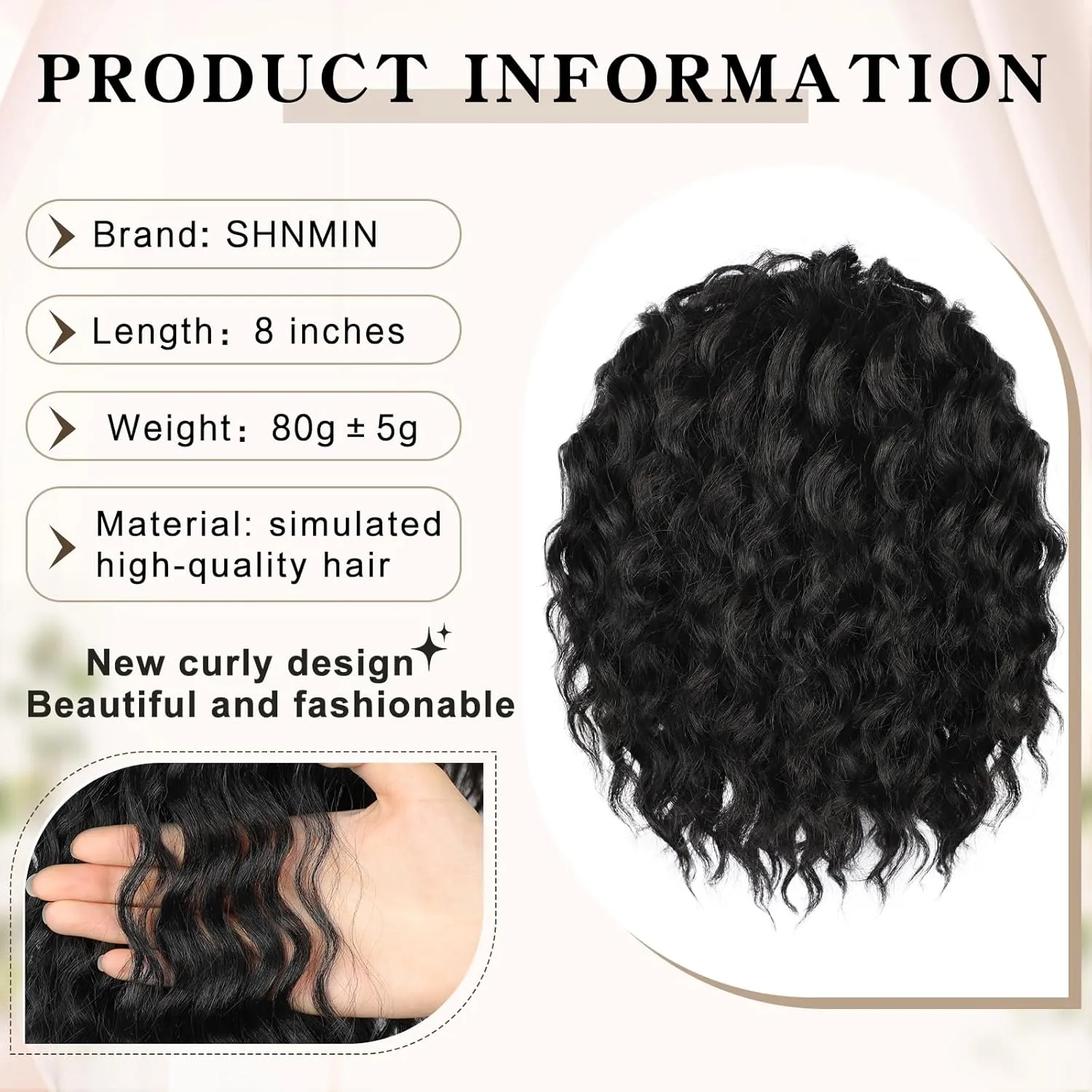 Ponytail Extension, Curly Drawstring Ponytail Extension for Women 8 Inch Curly Wavy Ponytail Yaki Textured Natural Fluffy Synthetic Hairpiece for Daily Use