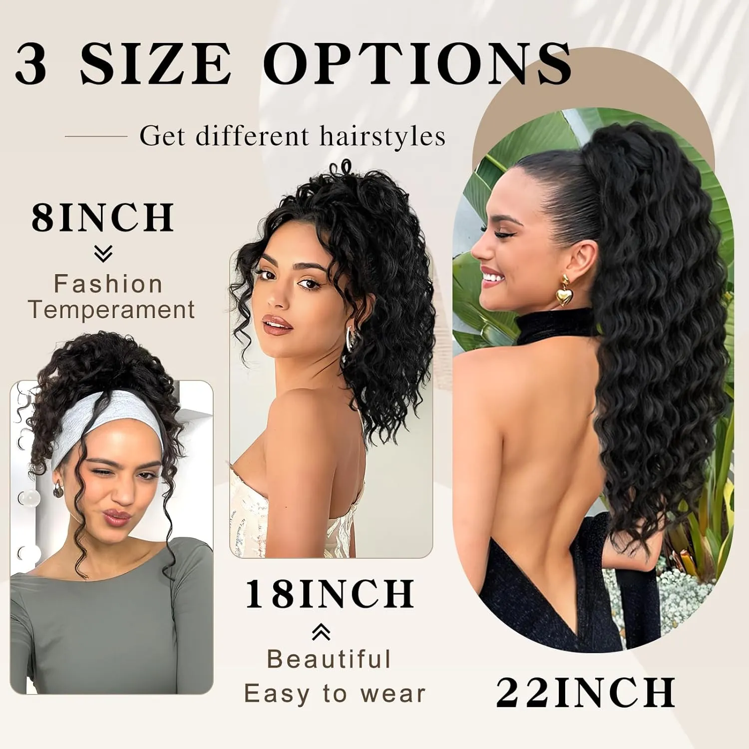 Ponytail Extension, Curly Drawstring Ponytail Extension for Women 8 Inch Curly Wavy Ponytail Yaki Textured Natural Fluffy Synthetic Hairpiece for Daily Use