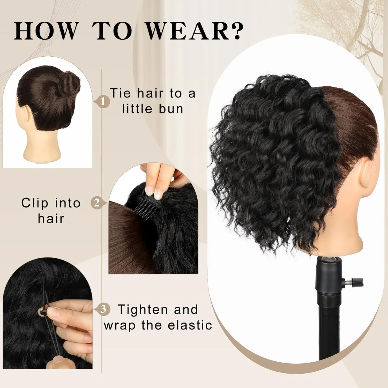 Ponytail Extension, Curly Drawstring Ponytail Extension for Women 8 Inch Curly Wavy Ponytail Yaki Textured Natural Fluffy Synthetic Hairpiece for Daily Use