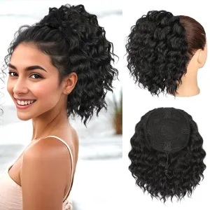 Ponytail Extension, Curly Drawstring Ponytail Extension for Women 8 Inch Curly Wavy Ponytail Yaki Textured Natural Fluffy Synthetic Hairpiece for Daily Use