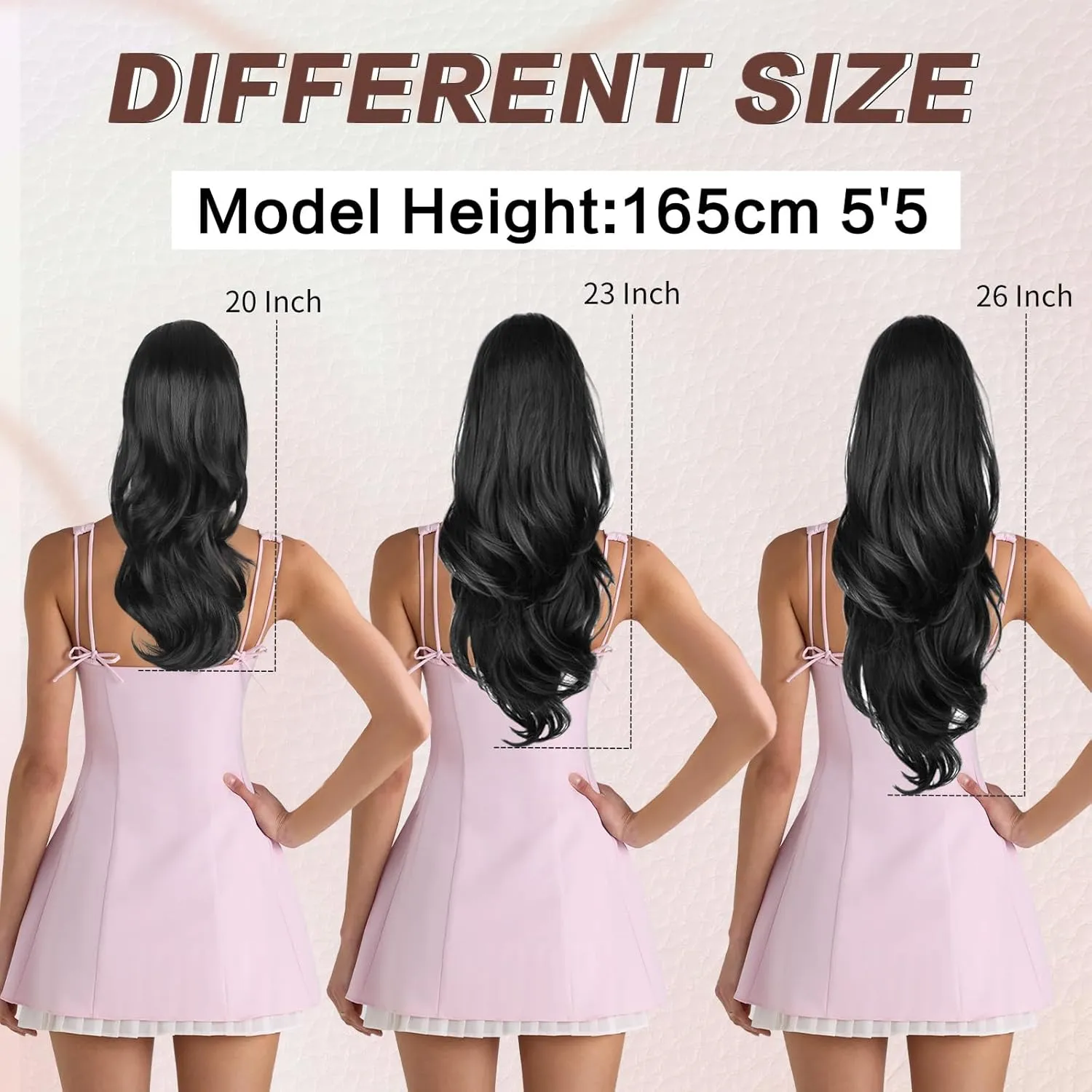 Ponytail Extension, Drawstring Ponytail Extension for Women Long Black Brown Wavy Pony Tails Hair Extensions Synthetic Wavy Clip in Ponytail Hairpiece for Women