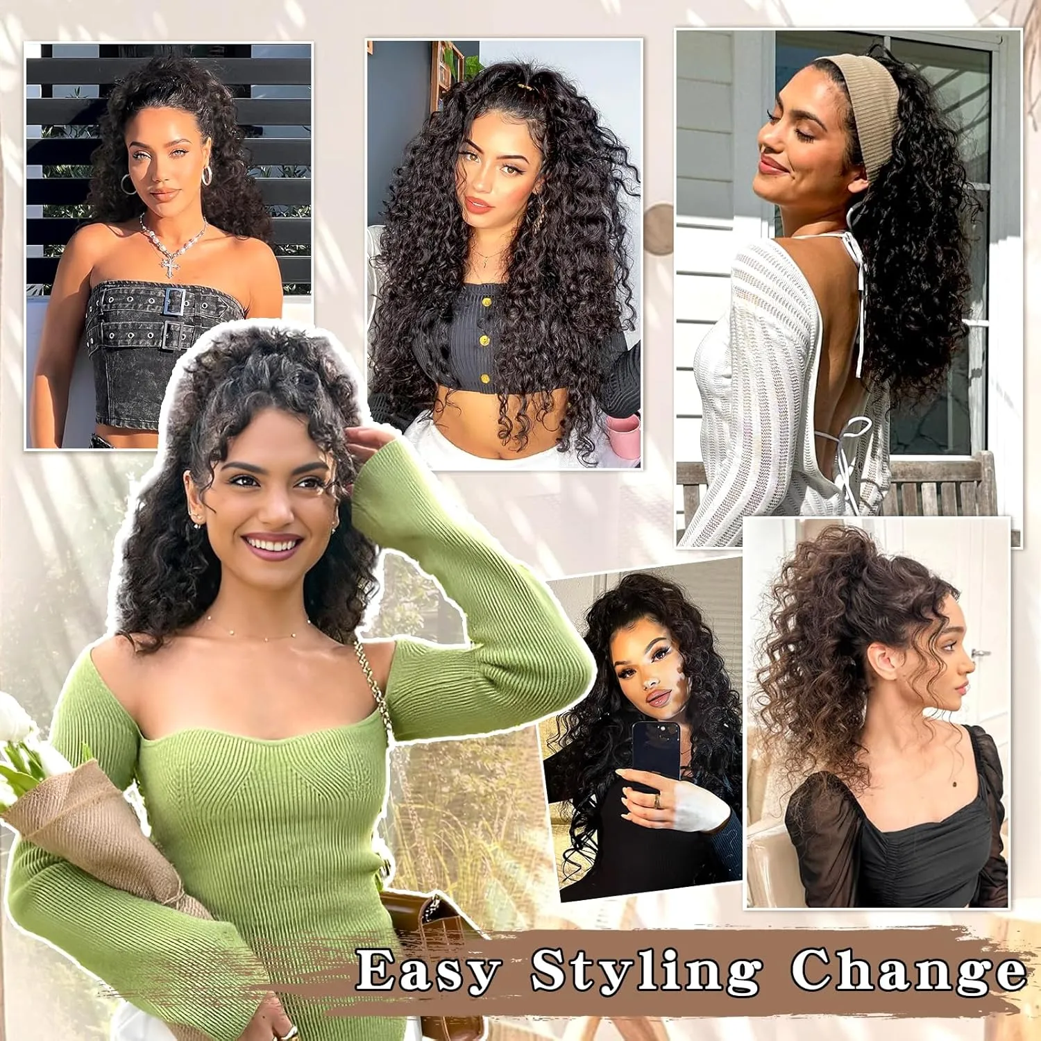 Ponytail Extension,Curly Drawstring Ponytail Extension for Black Women Natural Black Curly Clip in Hair Extensions 18 Inch Synthetic Hairpiece for Daily Party