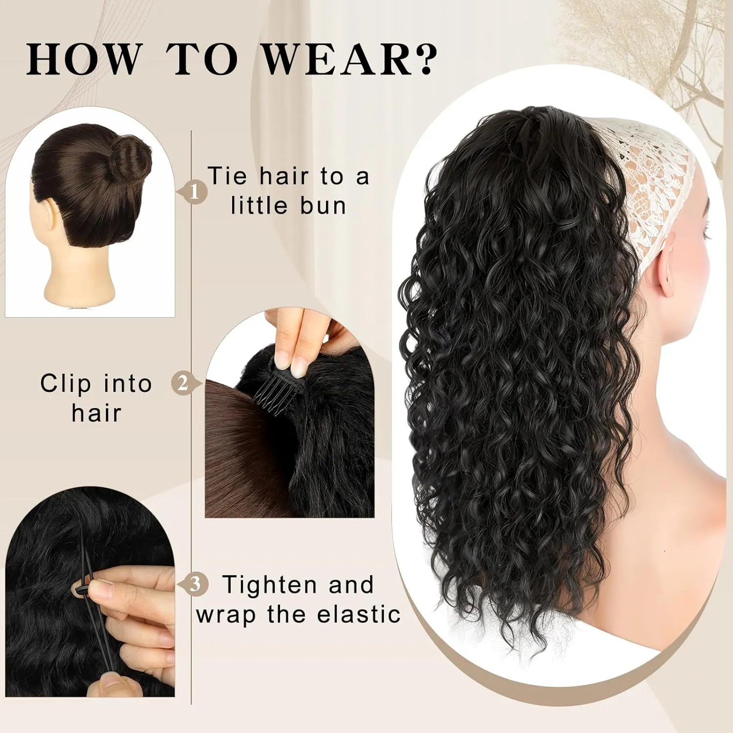 Ponytail Extension,Curly Drawstring Ponytail Extension for Black Women Natural Black Curly Clip in Hair Extensions 18 Inch Synthetic Hairpiece for Daily Party