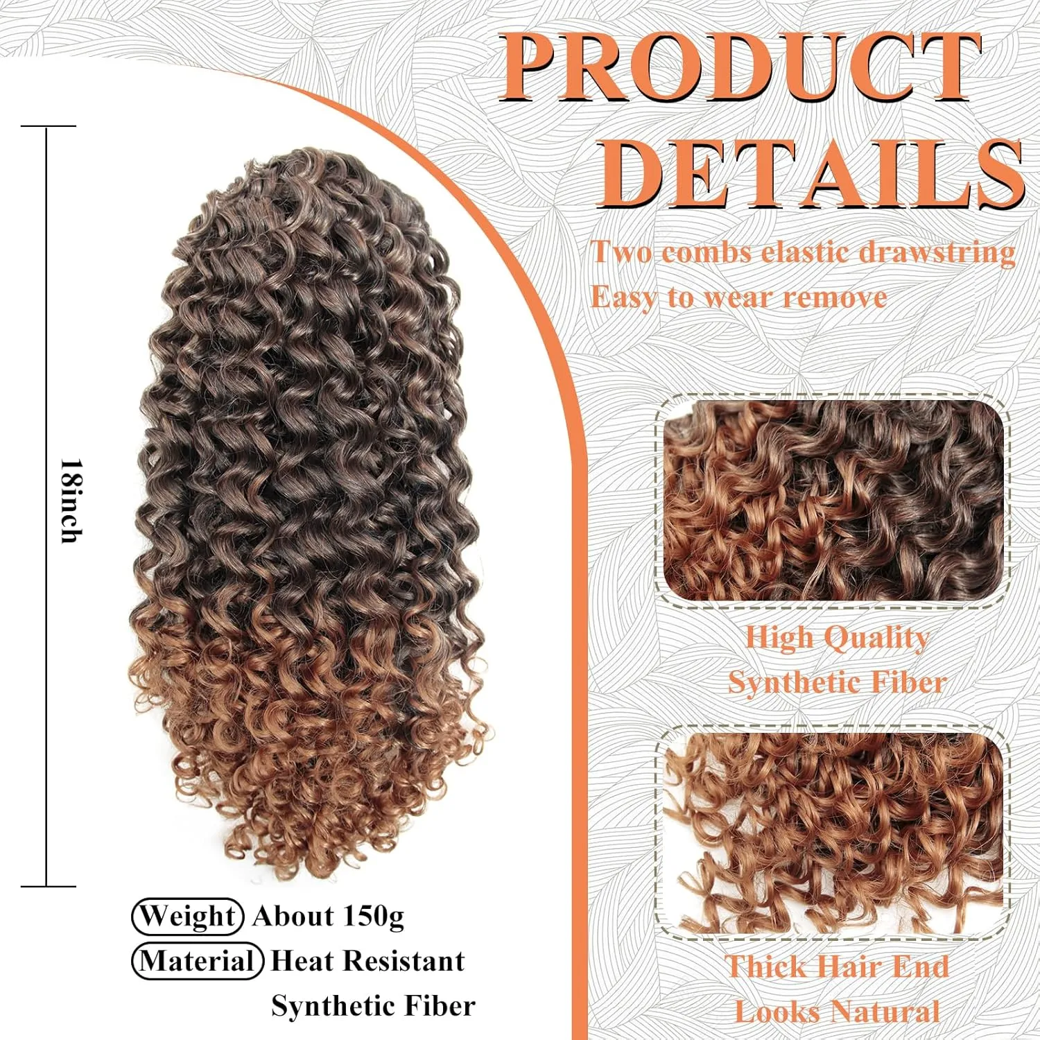 Ponytail Extension,Curly Drawstring Ponytail Extension for Black Women Natural Black Curly Clip in Hair Extensions 18 Inch Synthetic Hairpiece for Daily Party