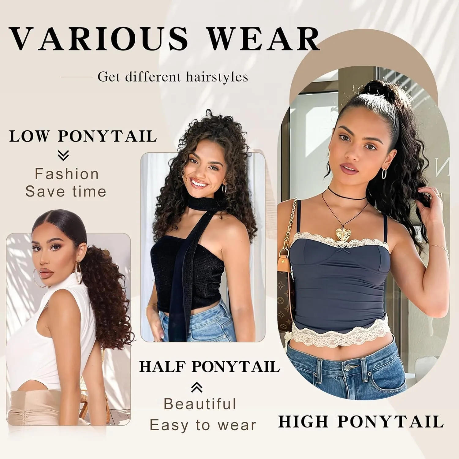 Ponytail Extension,Curly Drawstring Ponytail Extension for Black Women Natural Black Curly Clip in Hair Extensions 18 Inch Synthetic Hairpiece for Daily Party