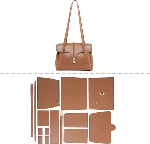 POPSEWING Soft 16 Tote Bag DIY Kit for Girls, Leather Working Kit with Bag Sewing Kit for Shoulder Bag, Leather Kit for Personalized Gift (Large Brown-DIY Kits)