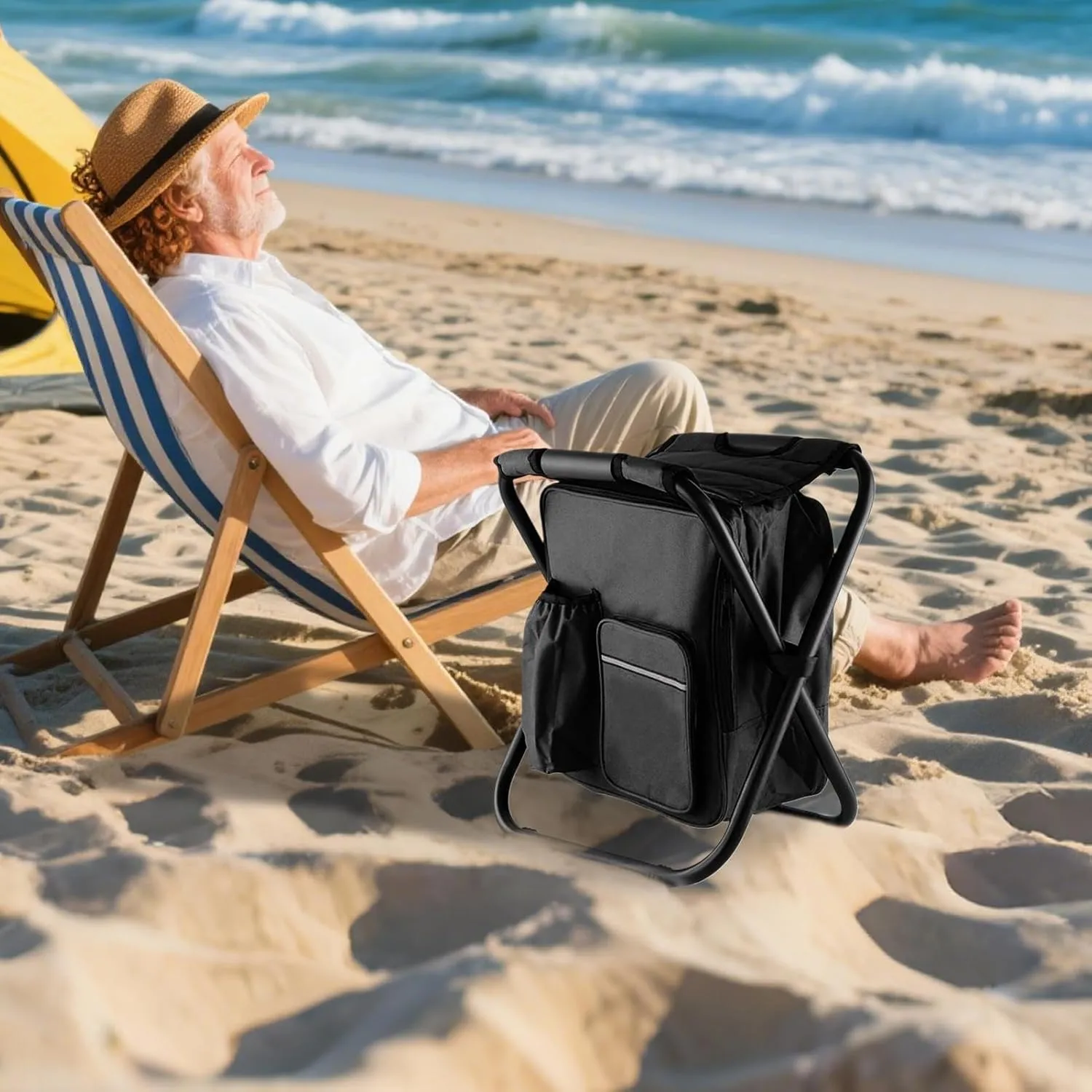 Portable Camping Chair | Foldable Chairs for Outside,Camping Recliner Backpack Cooler Bag for Porch Balcony Travel Picnic Lawn Backyard Poolside Hiking Garden Mountaineering Beach Park Patio
