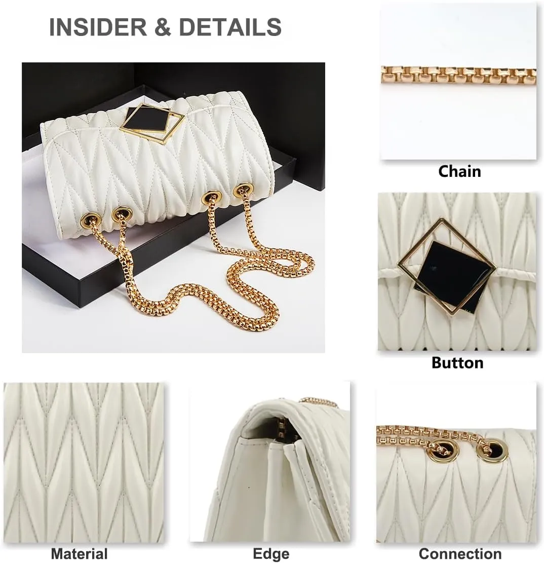PORT&LOTUS Small Shoulder Purses for Women with Chain Strap Quilted Embroidery Handbags