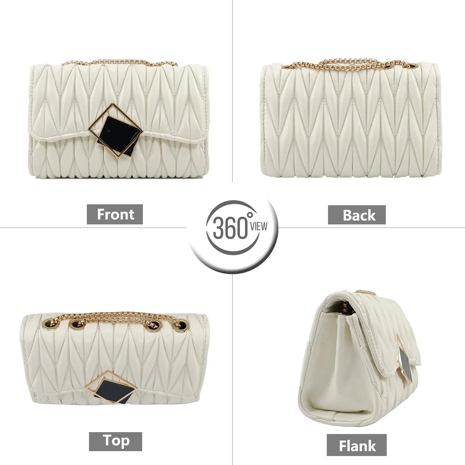 PORT&LOTUS Small Shoulder Purses for Women with Chain Strap Quilted Embroidery Handbags