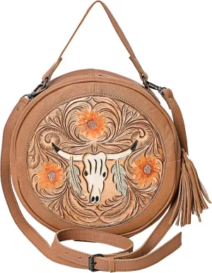 Premium Handtooled Leather Round Western Crossbody Bag Purses For Women