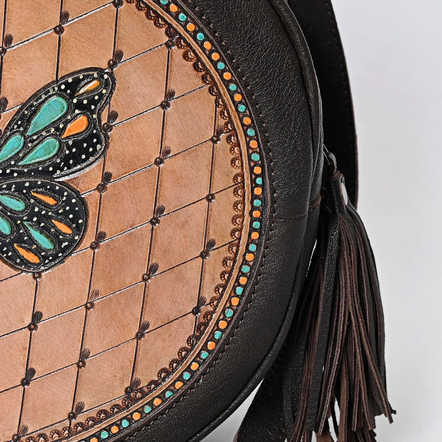 Premium Handtooled Leather Round Western Crossbody Bag Purses For Women