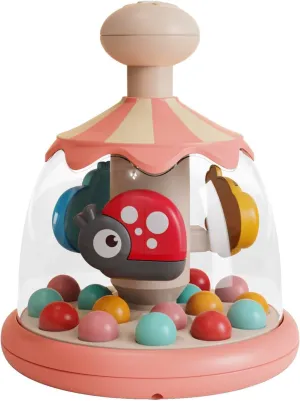 Press Spin Baby Toy Tumble Activity Dome Tumble Top Spinning and Ball Popping Infants Toy Push Spin Carousel Colorful Spinning Faces Activity Learn Cause Effect Toys for 6 Month Plus (Pink)
