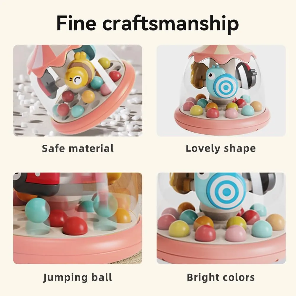 Press Spin Baby Toy Tumble Activity Dome Tumble Top Spinning and Ball Popping Infants Toy Push Spin Carousel Colorful Spinning Faces Activity Learn Cause Effect Toys for 6 Month Plus (Pink)