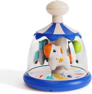 Press Spin Baby Toy Tumble Activity Dome Tumble Top Spinning Infants Toy Push Spin Carousel Colorful Spinning Faces Activity Learn Cause Effect Toys for 6 Month Plus (Blue)