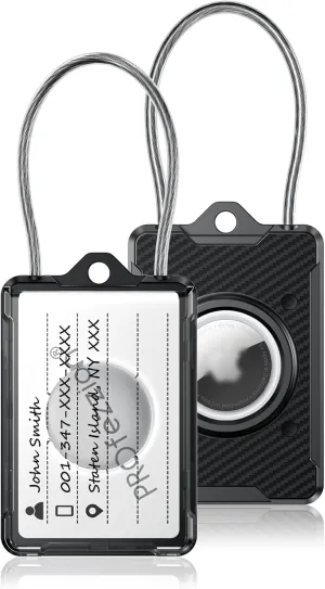 PROfezzion Luggage Tag AirTag Holder with Name ID Cards, Luggage Name Tag with Wire Cable Key Rings for Luggage Bag Travel Suitcase Backpack, Scratch Resistant AirTag Case for Travelling
