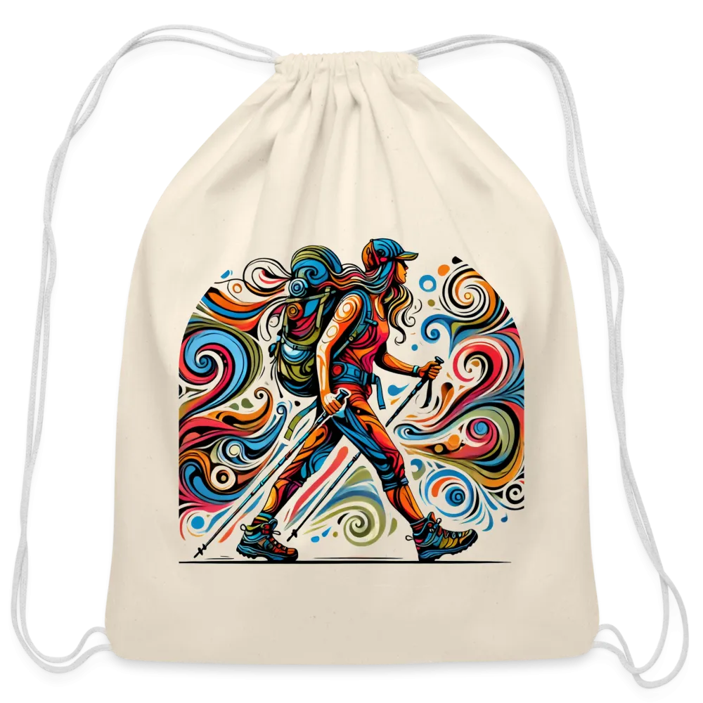Psychedelic Female Hiker - Cotton Drawstring Bag