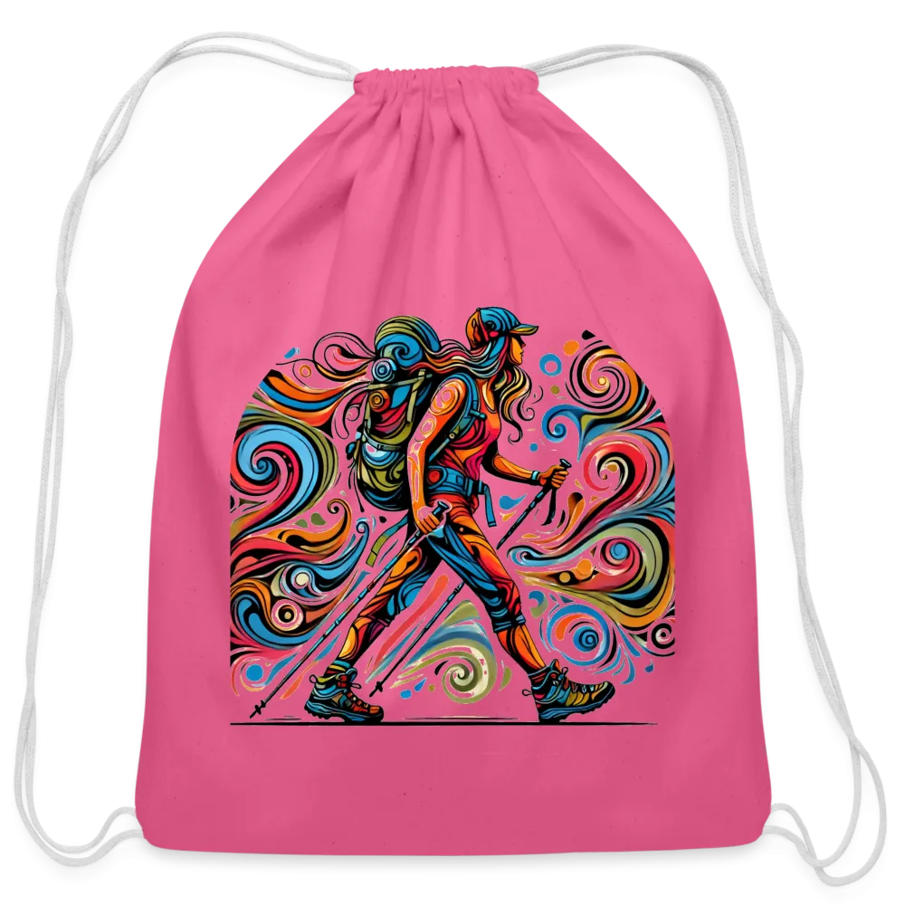 Psychedelic Female Hiker - Cotton Drawstring Bag