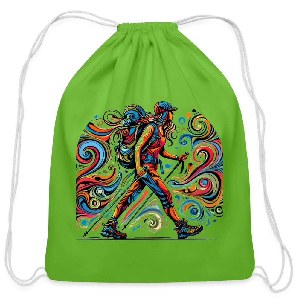 Psychedelic Female Hiker - Cotton Drawstring Bag