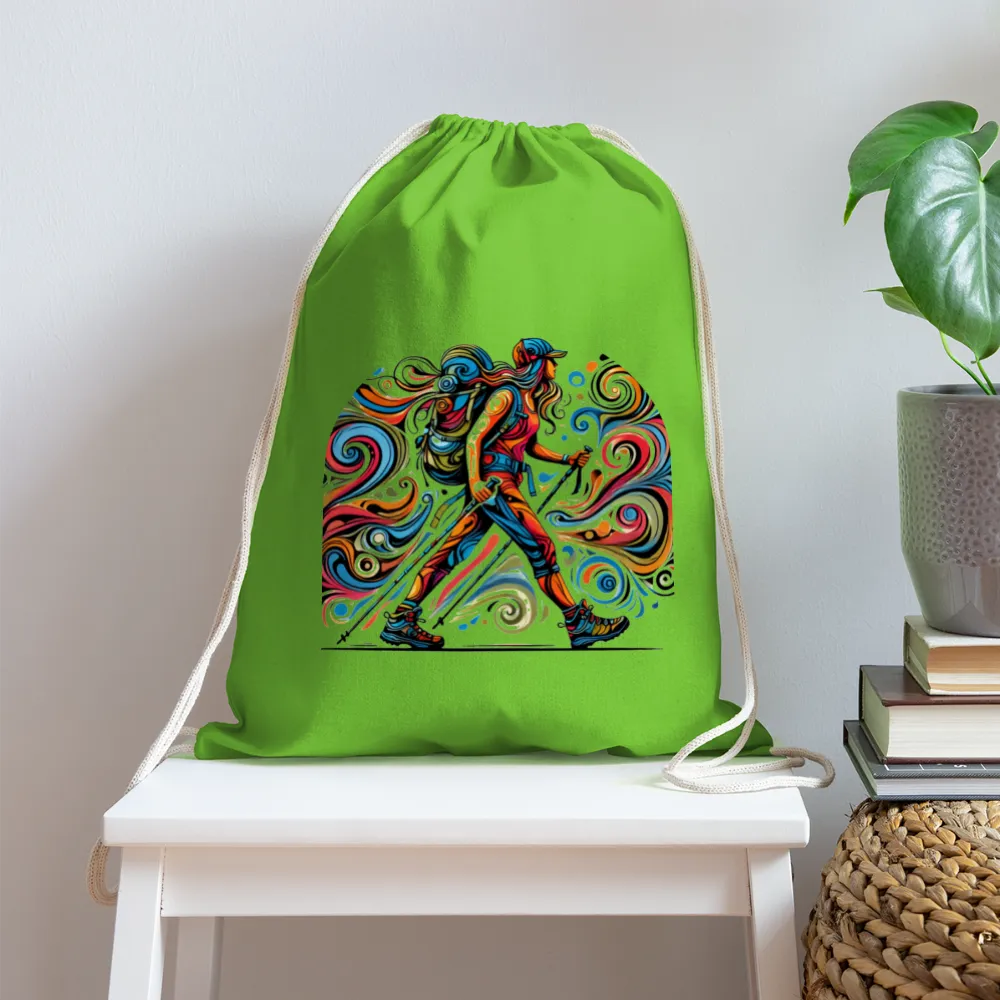 Psychedelic Female Hiker - Cotton Drawstring Bag