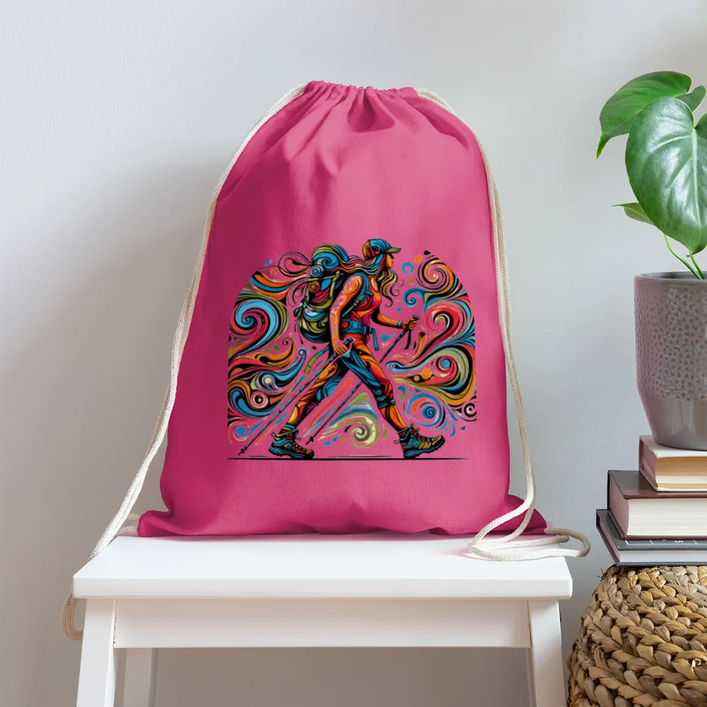 Psychedelic Female Hiker - Cotton Drawstring Bag