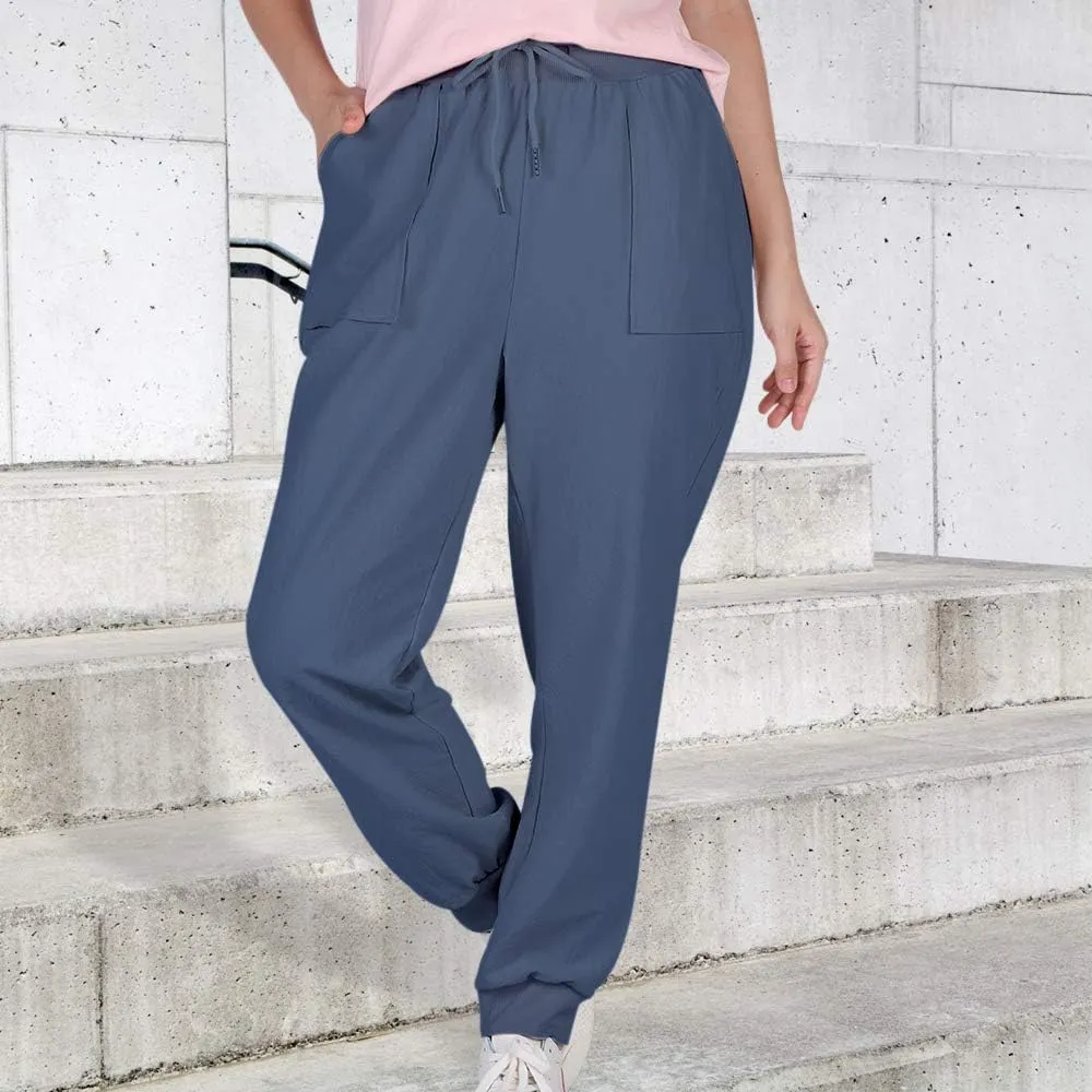 Puimentiua Womens Tapered Pants Cotton Linen Drawstring Back Elastic Waist Pants Casual Trousers with Pockets