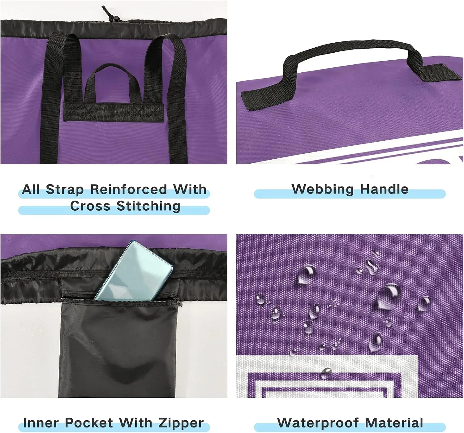 Purple Laundry Backpack Large Heavy Duty Laundry Bag with Shoulder Straps Waterproof Laundry bag for Traveling Camp Dirty Clothes Organizer for College Students
