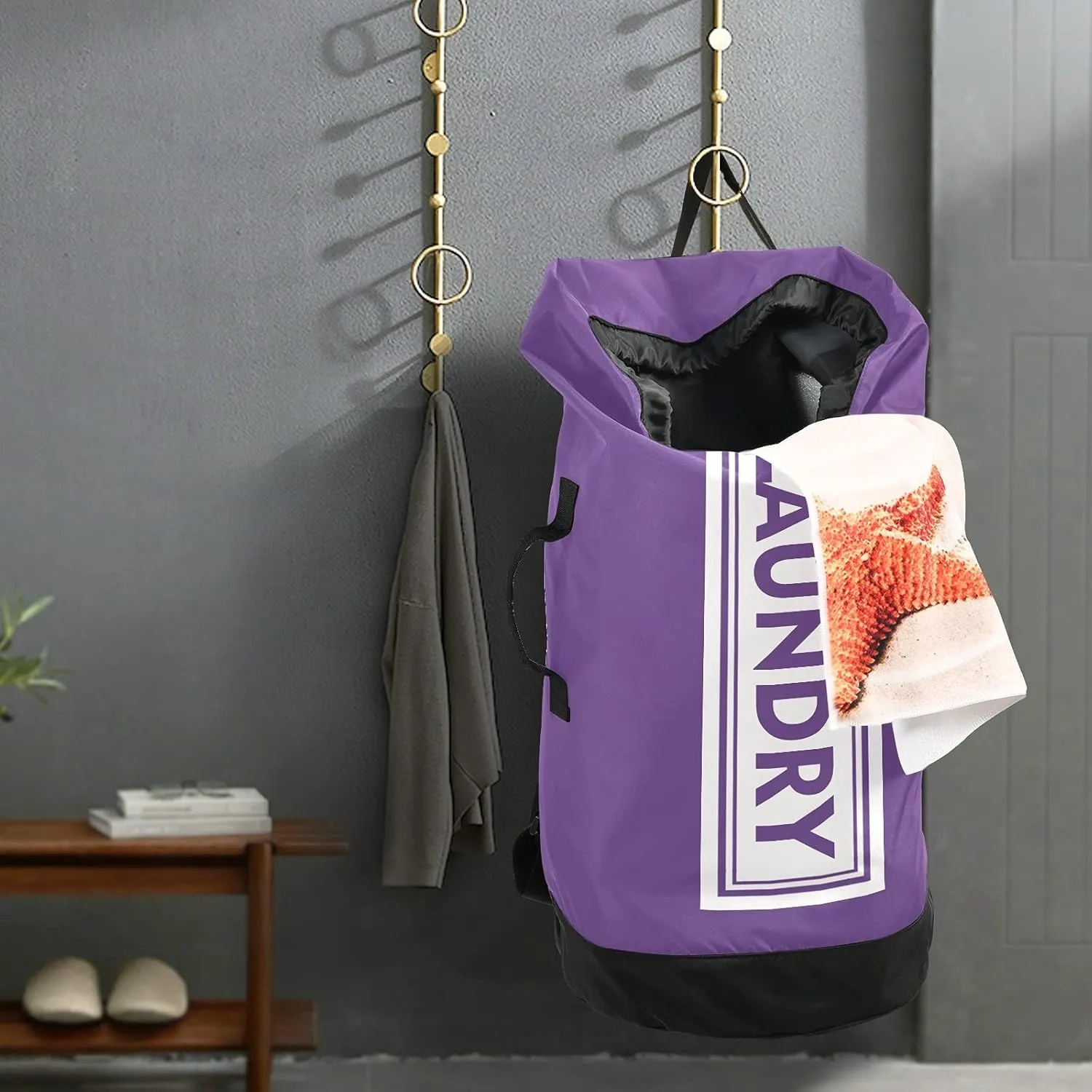 Purple Laundry Backpack Large Heavy Duty Laundry Bag with Shoulder Straps Waterproof Laundry bag for Traveling Camp Dirty Clothes Organizer for College Students