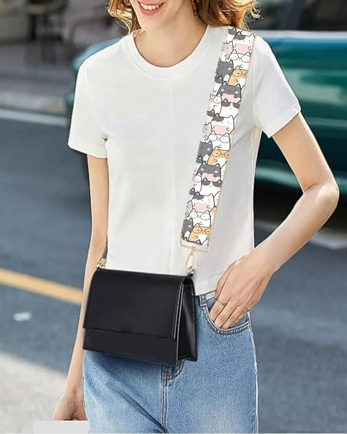 Purse Strap Replacement Crossbody 2" Wide Shoulder Strap, Cute Handbag Strap Bag Strap Replacement Belts Adjustable Cute Cats