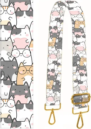 Purse Strap Replacement Crossbody 2" Wide Shoulder Strap, Cute Handbag Strap Bag Strap Replacement Belts Adjustable Cute Cats