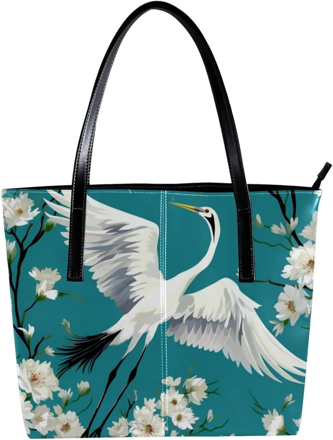 Purses for Women,Tote Bag Aesthetic,Women's Tote Handbags,Crane Floral Green Background