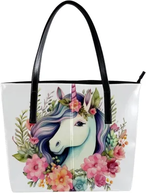 Purses for Women,Tote Bag Aesthetic,Women's Tote Handbags,Unicorn Floral Bushes