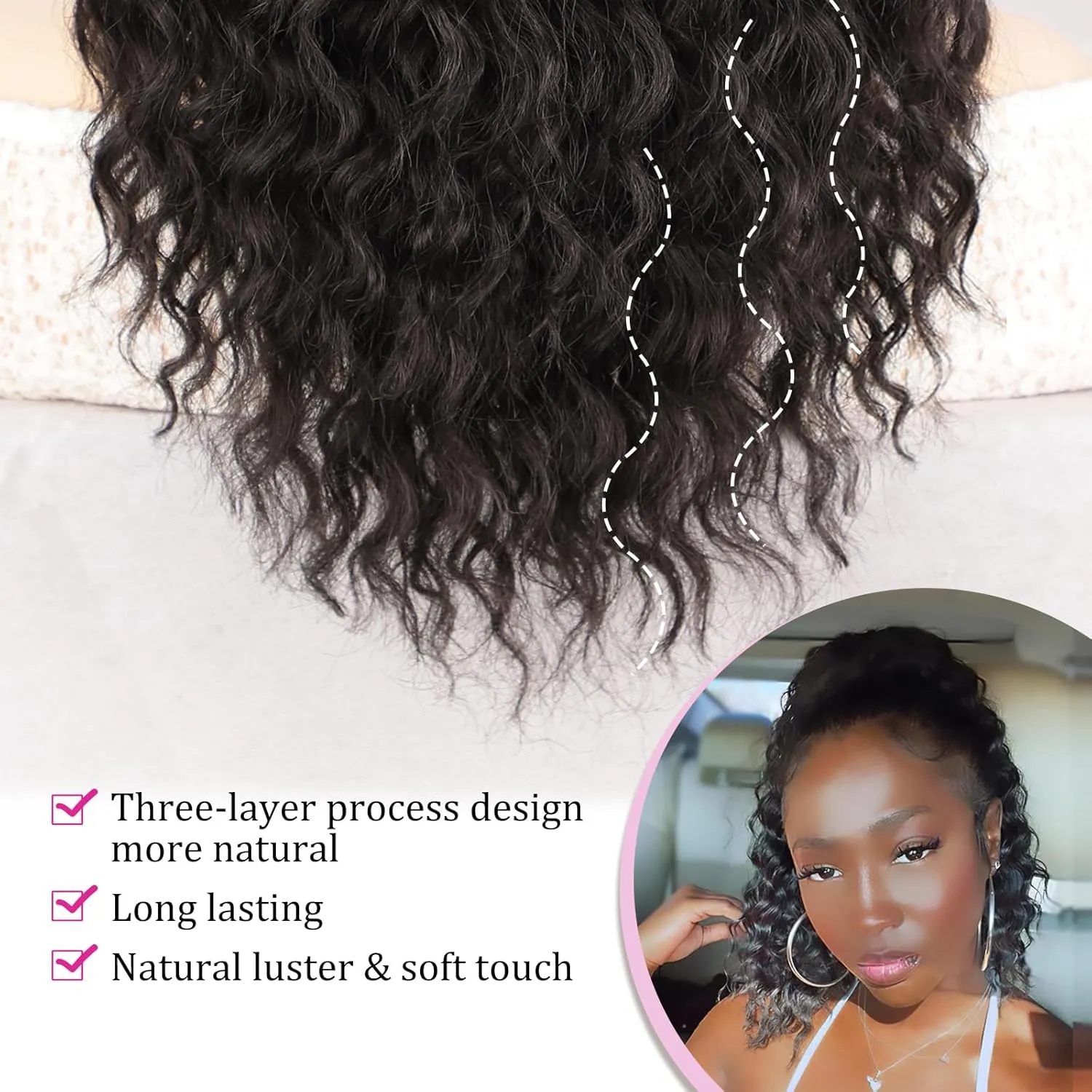 QGZ Ponytail Extension Drawstring Ponytail for Black Women 18 Inch Synthetic Long Afro Curly Fluffy Ponytail for Daily Use(Black Brown)