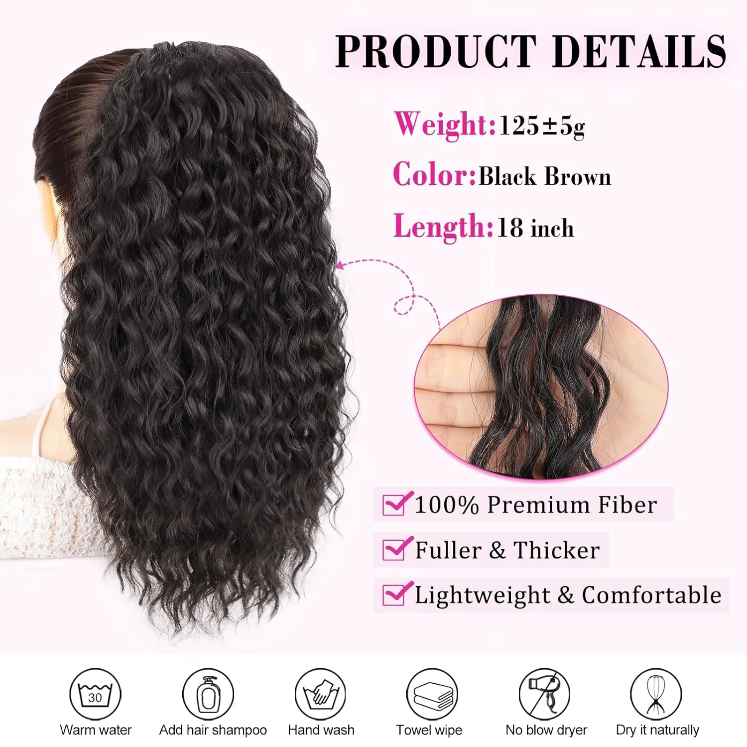 QGZ Ponytail Extension Drawstring Ponytail for Black Women 18 Inch Synthetic Long Afro Curly Fluffy Ponytail for Daily Use(Black Brown)