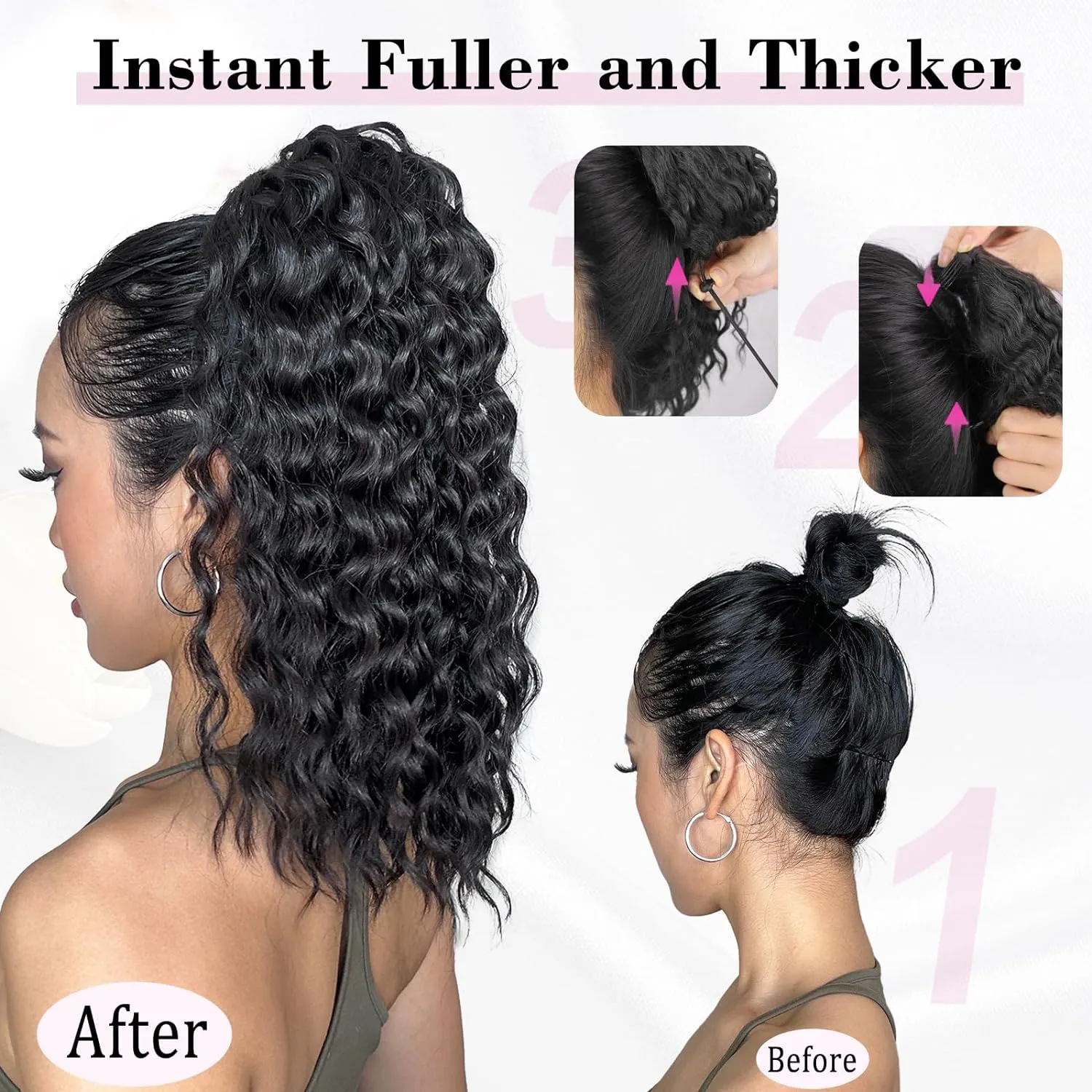 QGZ Ponytail Extension Drawstring Ponytail for Black Women 18 Inch Synthetic Long Afro Curly Fluffy Ponytail for Daily Use(Black Brown)